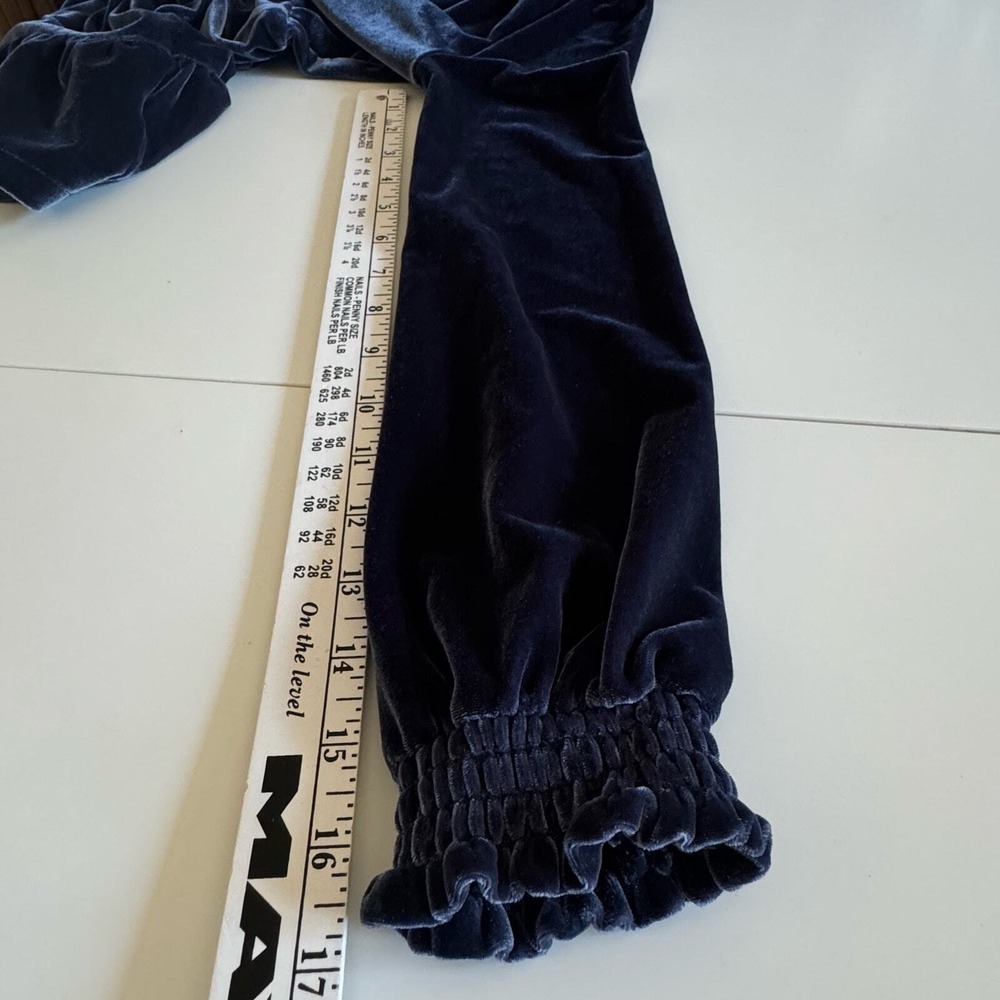 Crewcuts Velvet Tiered Party Dress Kids Size S Long Sleeve Ruffle Slate Blue - Picture 9 of 12
